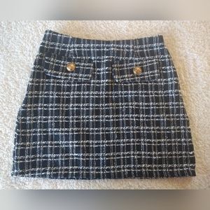 Plaid Tweed Mini Skirt Black/White size S Shein
